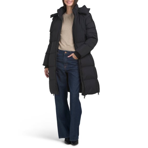 PAJAR Black Zaniah Long Quilted Mixed Media Puffer Coat With Detachable Hood - Picture 1 of 2